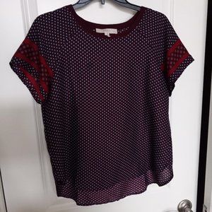 Ann Taylor Loft Maroon Top Shirt Size MP Short Sleeve EXCELLENT